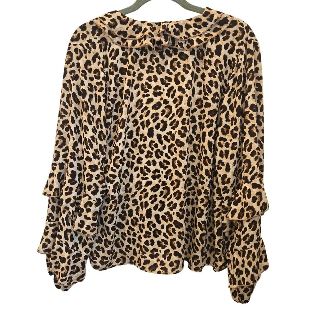 Torrid 00‎ Leopard Print Tie Front Ruffle Top Blouse Long Sleeve Mob Wife Office